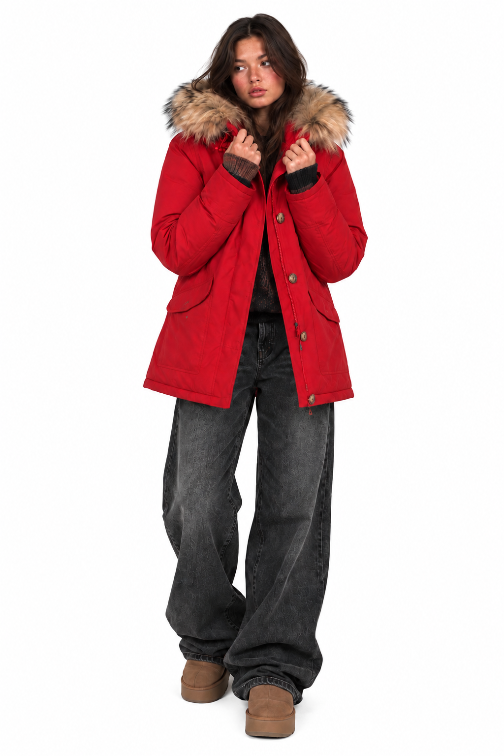 Woolrich Artic Parka piros télikabát szőrmés kapucnival