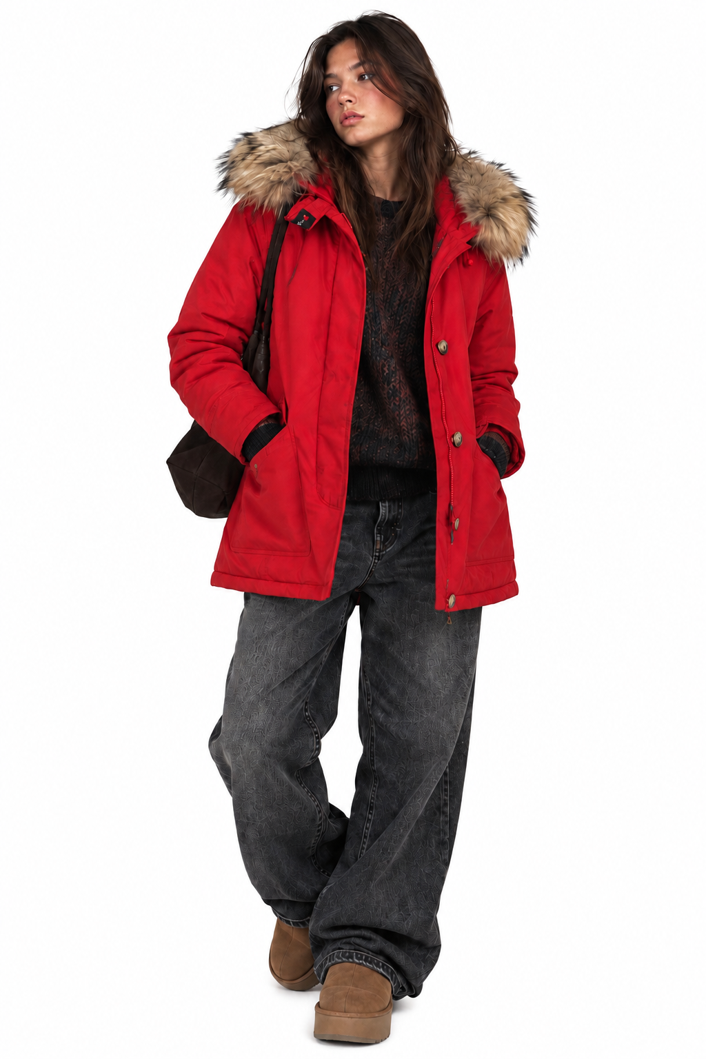 Woolrich Artic Parka piros télikabát szőrmés kapucnival