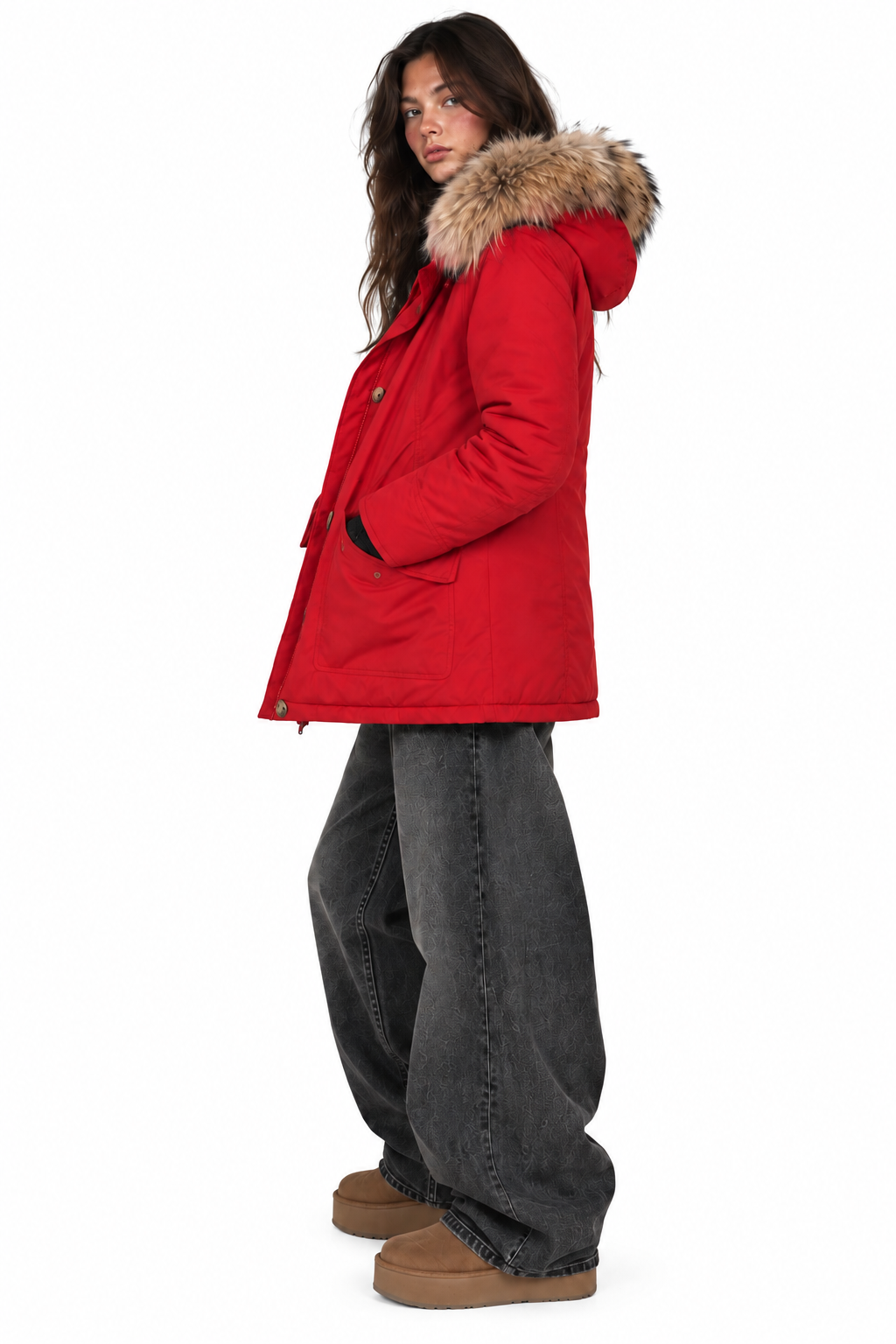 Woolrich Artic Parka piros télikabát szőrmés kapucnival